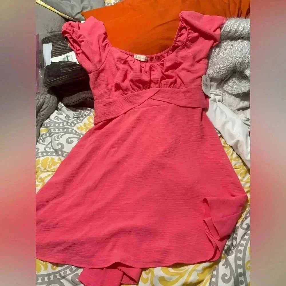 Women's Pink Short Sleeve Scoop Neck Dress